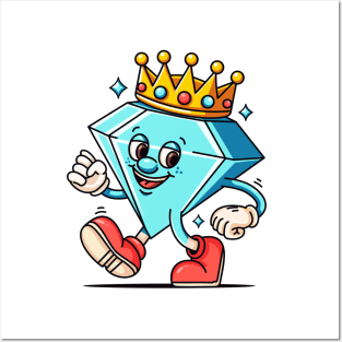 Diamond with crown on head, cartoon mascot Posters and Art